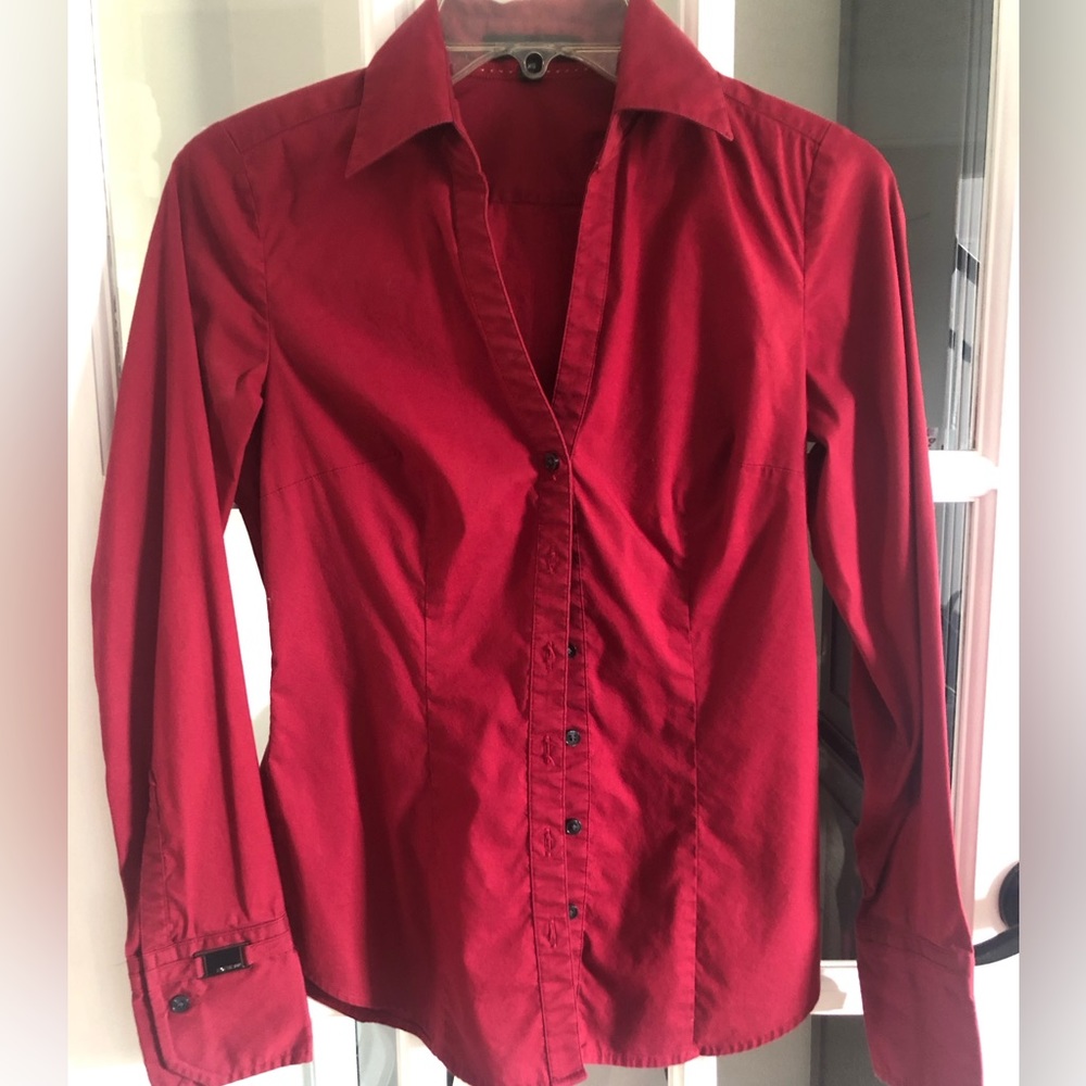 Red Express V-Neck Button Down